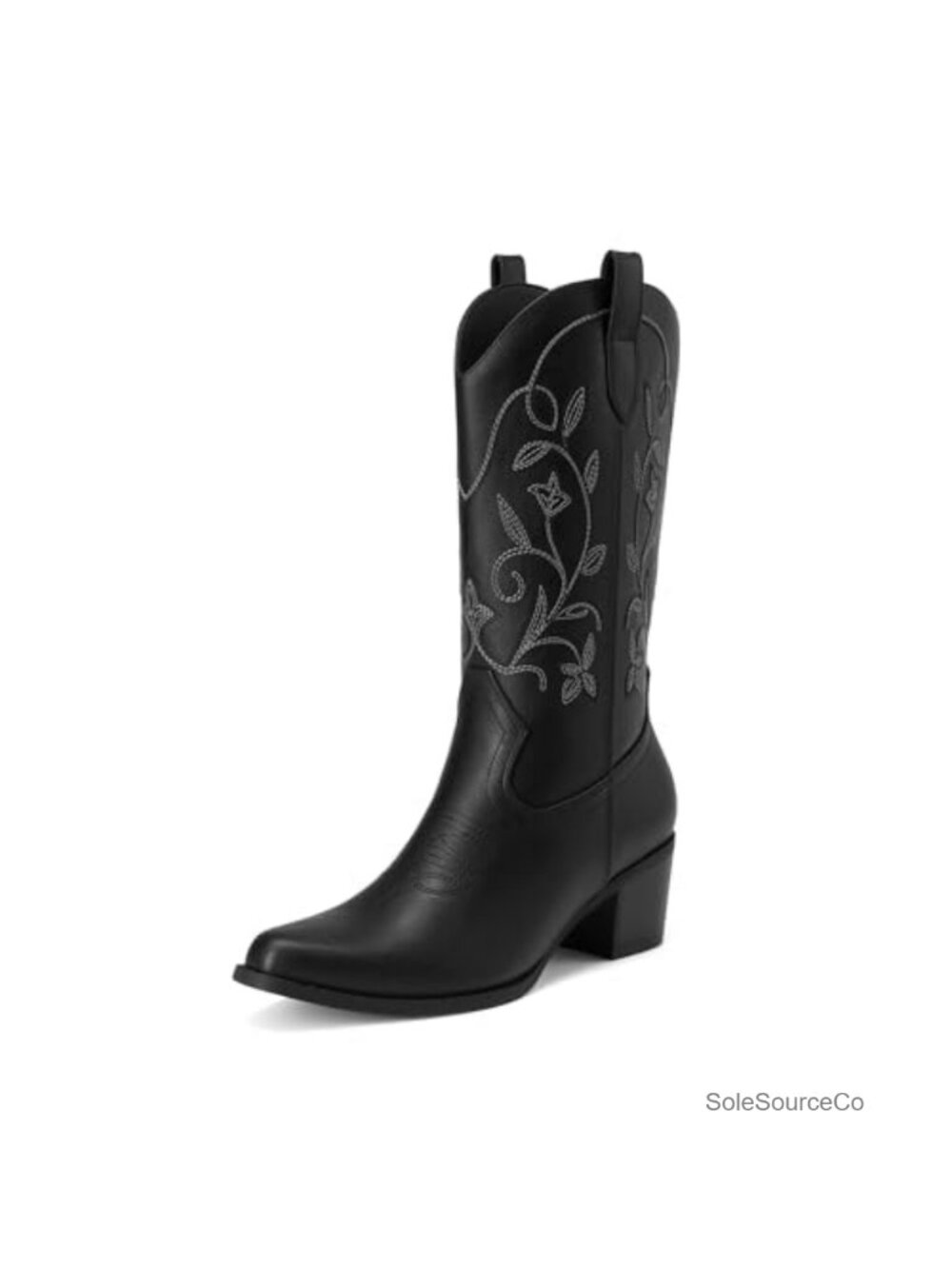 Women's Western Mid Calf Boots Cowboy Embroidery Faux Leather